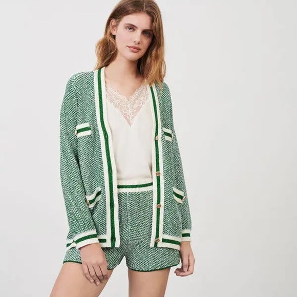 Maje Sweaters - Maje Maitresse Metallic Threaded Cardigan SET